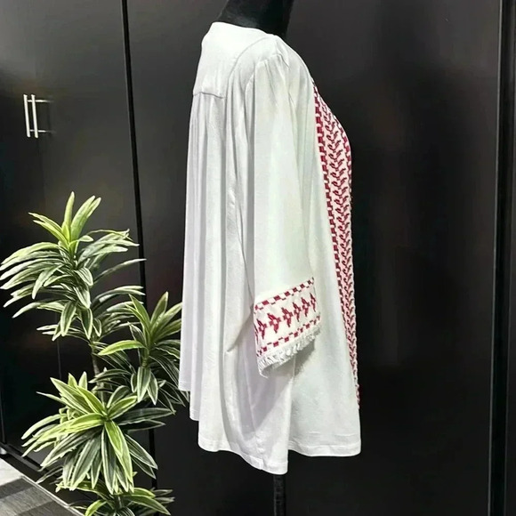 Style & Co. Global Escape Kimono, embroidered trim, tassel, 3/4  sleeve - Picture 7 of 12